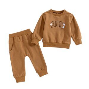 Baby Halloween Boo/ w Ghosts Sweatshirt and Pants-Brown, Lightweight and Stylish